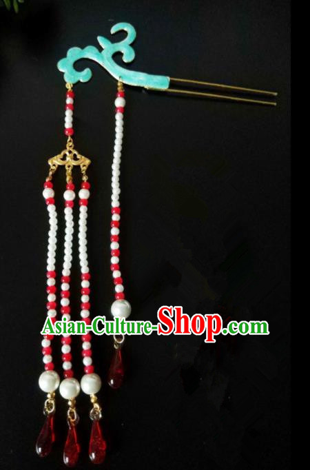Chinese Handmade Hanfu Palace Hair Clip Agate Tassel Hairpins Traditional Ancient Princess Hair Accessories for Women