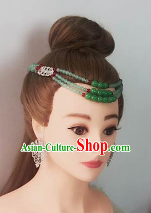 Handmade Chinese Palace Green Beads Hair Clasp Princess Hairpins Ancient Traditional Hanfu Hair Accessories for Women