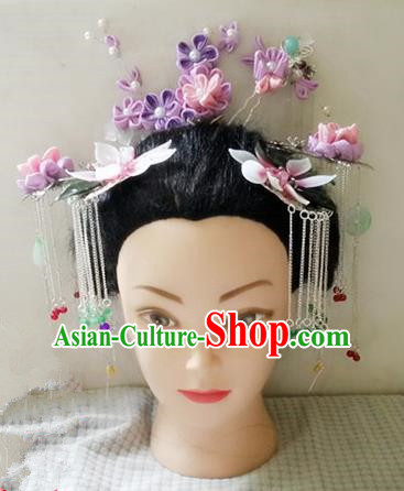 Handmade Chinese Tang Dynasty Flowers Hairpins Tassel Step Shake Ancient Traditional Hanfu Hair Accessories for Women