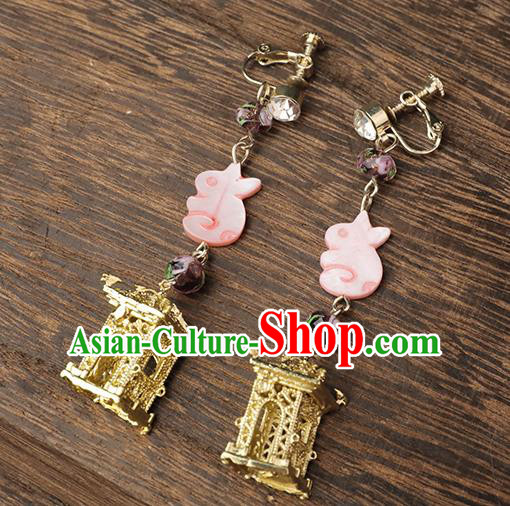 Handmade Chinese Classical Pink Rabbit Ear Accessories Ancient Princess Hanfu Earrings for Women
