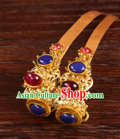 Handmade Chinese Ming Dynasty Palace Queen Golden Hairpins Ancient Traditional Hanfu Hair Accessories for Women