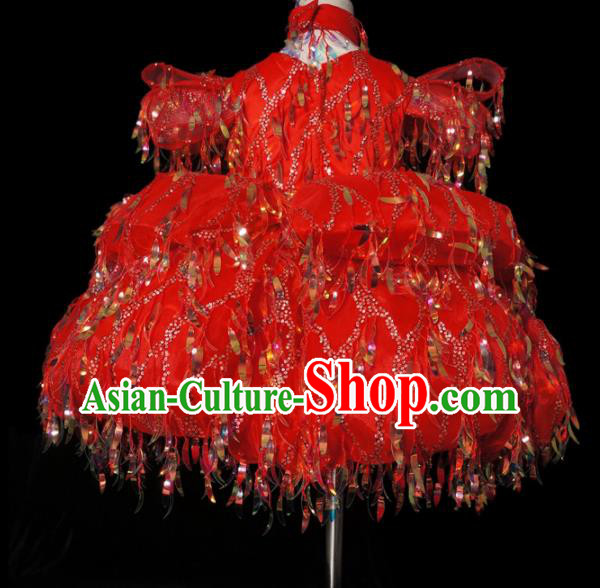 Top Grade Stage Show Compere Red Short Full Dress Catwalks Court Princess Dance Costume for Kids
