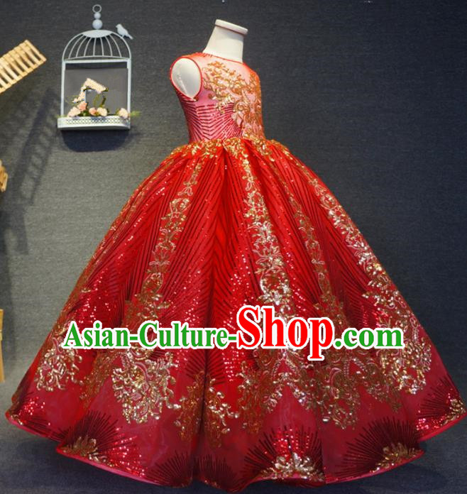 Top Grade Stage Show Dance Red Full Dress Catwalks Court Princess Costume for Kids