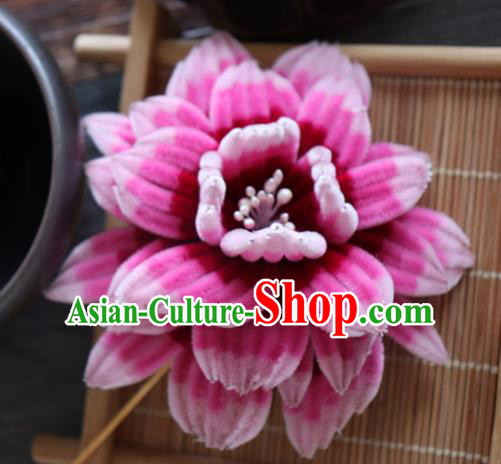 Chinese Handmade Rosy Velvet Peony Hairpins Ancient Palace Queen Hair Accessories Headwear for Women