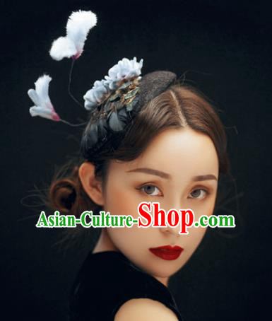 Chinese Handmade Velvet Feather Hairpins Ancient Palace Queen Hair Accessories Headwear for Women