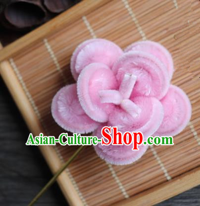Chinese Handmade Pink Velvet Hairpins Ancient Palace Queen Hair Accessories Headwear for Women