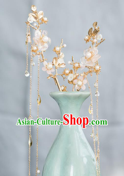 Chinese Handmade Plum Blossom Tassel Hairpins Ancient Princess Hair Accessories Headwear for Women