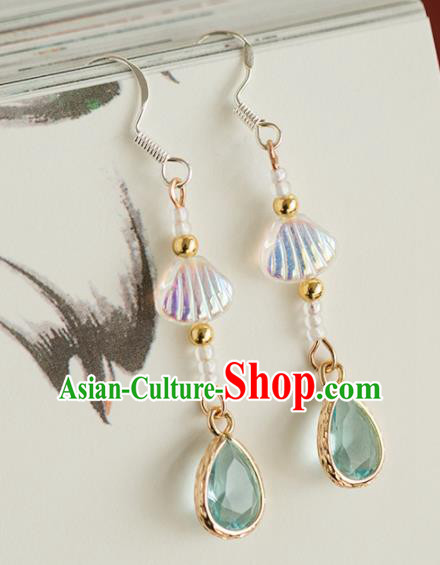 Handmade Chinese Classical Green Crystal Earrings Ancient Palace Ear Accessories for Women