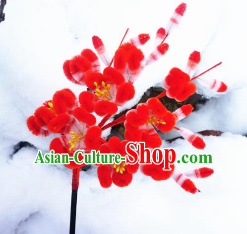 Chinese Handmade Palace Red Plum Blossom Velvet Hairpins Ancient Queen Hair Accessories Headwear for Women