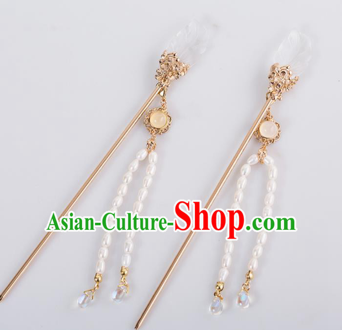 Chinese Handmade Hanfu Pearls Tassel Step Shake Hairpins Ancient Princess Hair Accessories Headwear for Women