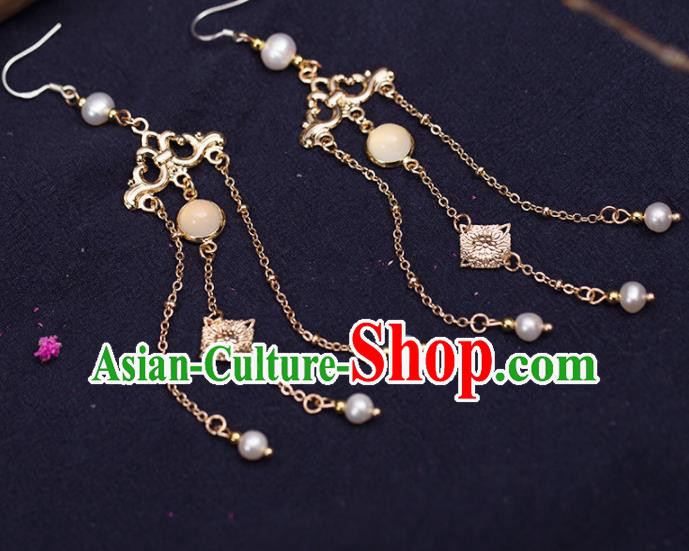 Handmade Chinese Classical Hanfu Chalcedony Earrings Ancient Palace Ear Accessories for Women