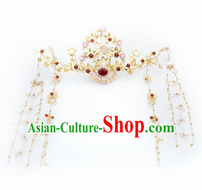 Chinese Handmade Hanfu Agate Phoenix Coronet Hairpins Ancient Princess Hair Accessories Headwear for Women