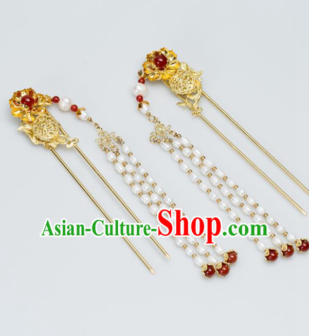 Chinese Handmade Hanfu Hair Clips Pearls Tassel Hairpins Ancient Princess Hair Accessories Headwear for Women