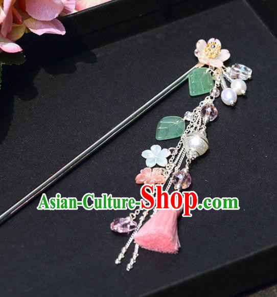 Chinese Handmade Hanfu Hairpins Pink Tassel Step Shake Ancient Palace Princess Hair Accessories Headwear for Women