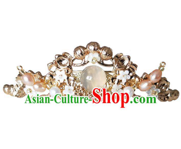 Chinese Handmade Hanfu Hairpins White Chalcedony Hair Crown Ancient Palace Princess Hair Accessories Headwear for Women