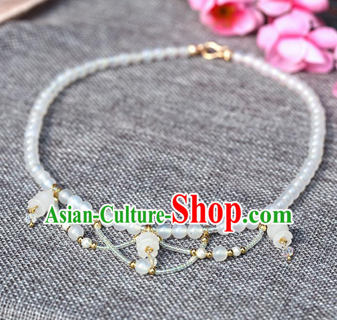 Handmade Chinese Classical White Beads Necklace Ancient Palace Hanfu Necklet Accessories for Women