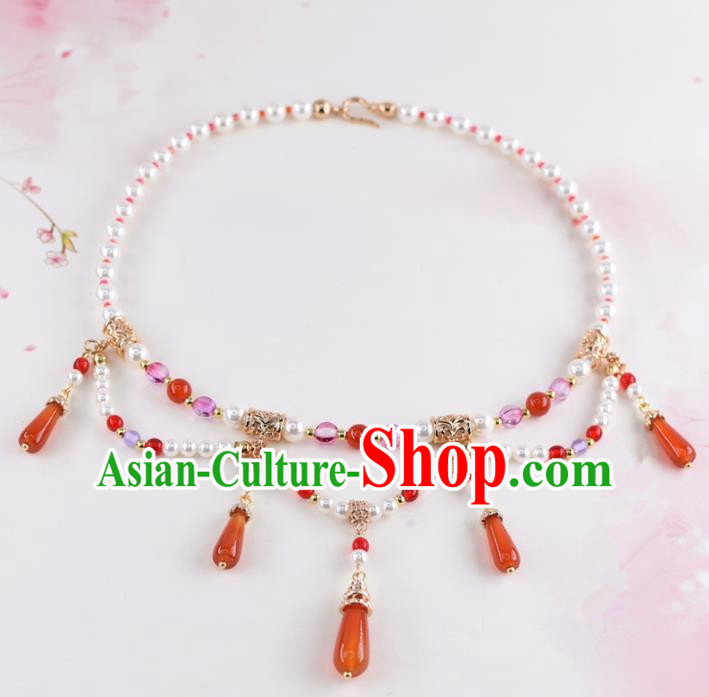 Handmade Chinese Classical Red Agate Necklace Ancient Palace Hanfu Necklet Accessories for Women