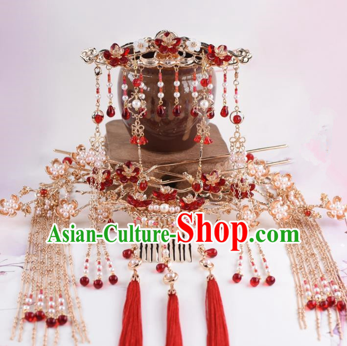 Chinese Handmade Palace Agate Hair Crown Hairpins Ancient Princess Hanfu Hair Accessories Headwear for Women