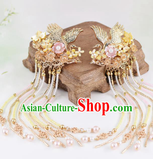 Chinese Handmade Palace Golden Cranes Hair Claw Hairpins Ancient Princess Hanfu Hair Accessories Headwear for Women