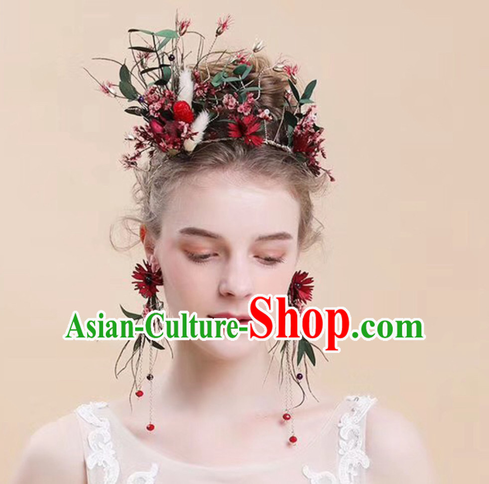 Romantic Handmade Garland Hair Jewelries and Earrings Set for Women