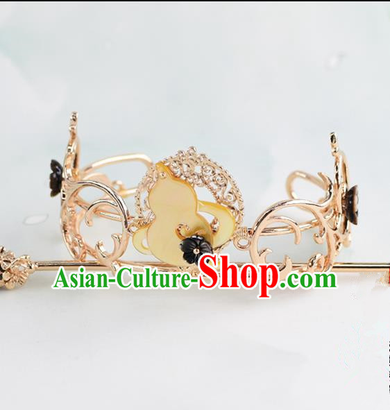 Chinese Traditional Swordsman Hair Accessories Ancient Prince Calabash Hairdo Crown for Men