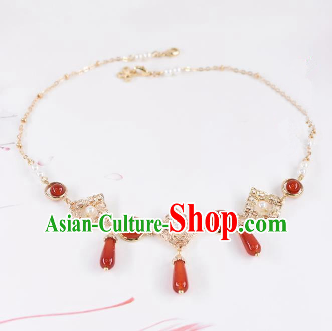 Chinese Handmade Palace Red Agate Eyebrows Pendant Hairpins Ancient Princess Hanfu Hair Accessories Headwear for Women