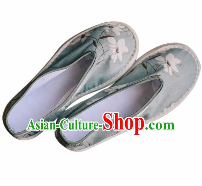 Chinese Handmade Blue Cloth Shoes Traditional National Shoes Ancient Hanfu Shoes for Women