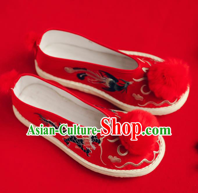 Chinese Handmade Wedding Red Cloth Shoes Traditional National Shoes Ancient Princess Embroidered Hanfu Shoes for Women