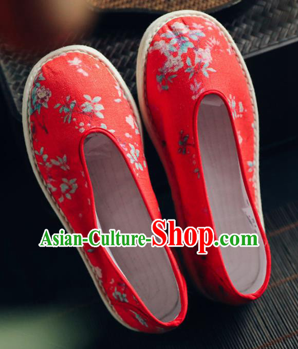 Chinese Handmade Red Cloth Shoes Traditional National Shoes Ancient Princess Wedding Hanfu Shoes for Women