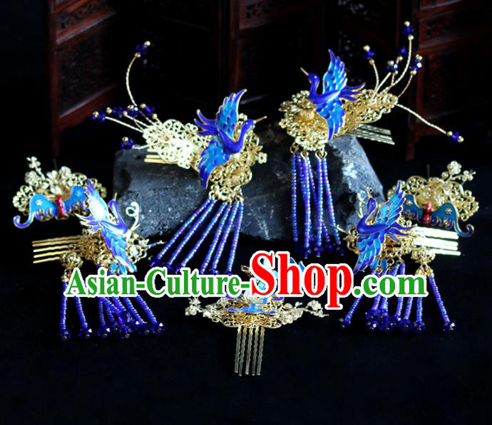 Chinese Handmade Palace Queen Cloisonne Hair Combs Hairpins Ancient Hair Accessories Headwear for Women