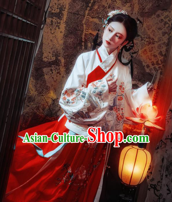 Traditional Chinese Ming Dynasty Court Princess Historical Costume Ancient Palace Embroidered Hanfu Dress for Women