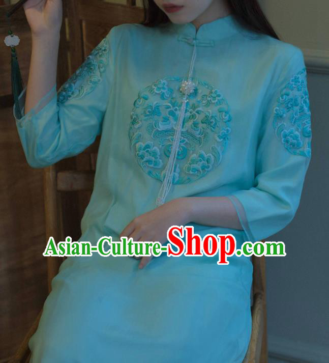 Chinese National Embroidered Green Cheongsam Traditional Classical Tang Suit Qipao Dress for Women
