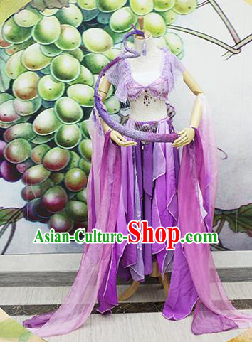 Chinese Traditional Cosplay Swordswoman Costume Ancient Peri Purple Hanfu Dress for Women