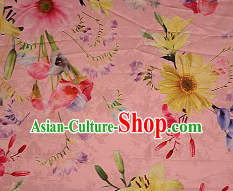 Chinese Traditional Fabric Classical Daisy Pattern Design Pink Brocade Cheongsam Satin Material Silk Fabric