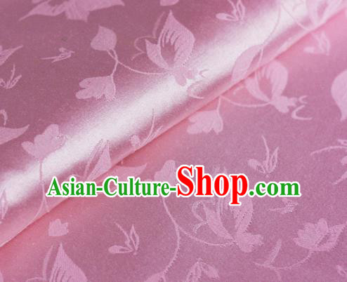 Chinese Traditional Hanfu Palace Flowers Pattern Pink Brocade Material Cheongsam Classical Fabric Satin Silk Fabric