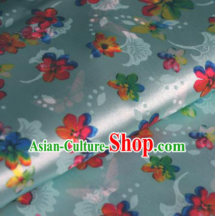 Chinese Traditional Fabric Classical Cherry Blossom Pattern Design Blue Brocade Cheongsam Satin Material Silk Fabric