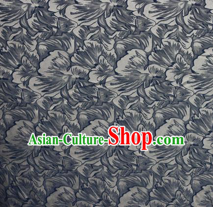 Chinese Traditional Flowers Pattern Blue Brocade Material Cheongsam Classical Fabric Satin Silk Fabric