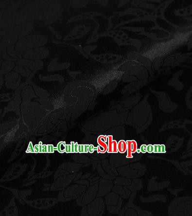 Chinese Traditional Cheongsam Fabric Peony Pattern Black Brocade Material Hanfu Classical Satin Silk Fabric