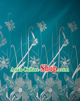 Chinese Traditional Fabric Cheongsam Orchid Pattern Green Brocade Material Hanfu Classical Satin Silk Fabric