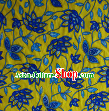 Chinese Traditional Fabric Cheongsam Printing Lotus Pattern Yellow Brocade Material Hanfu Classical Satin Silk Fabric