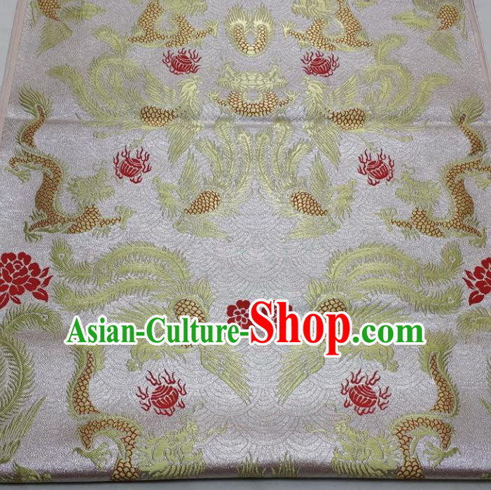 Chinese Traditional Fabric Royal Dragon Phoenix Pattern White Brocade Material Hanfu Classical Satin Silk Fabric