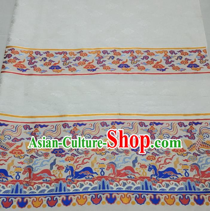Chinese Traditional Fabric Royal Clouds Phoenix Pattern White Brocade Material Hanfu Classical Satin Silk Fabric