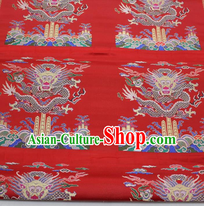 Chinese Traditional Fabric Royal Dragons Pattern Red Brocade Material Hanfu Classical Satin Silk Fabric