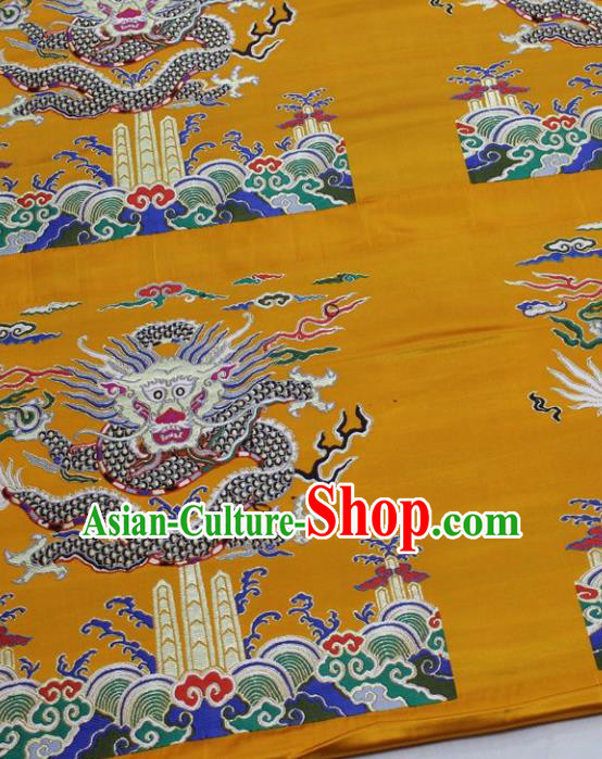 Chinese Traditional Fabric Royal Dragons Pattern Golden Brocade Material Hanfu Classical Satin Silk Fabric