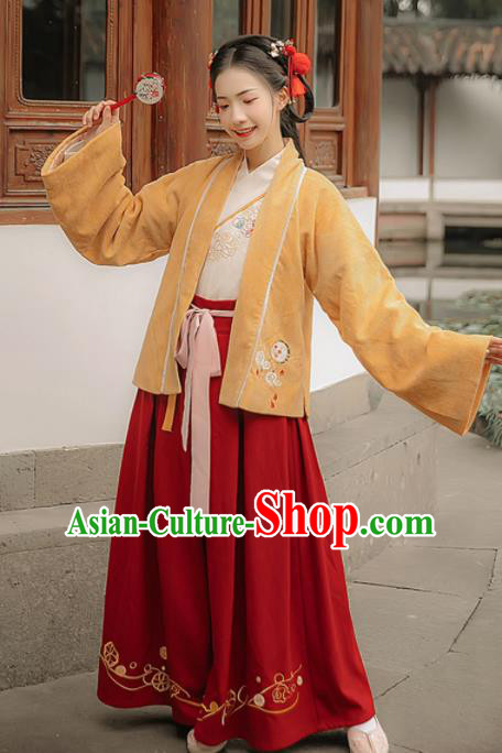Chinese Traditional Ancient Young Lady Embroidered Hanfu Dress Song Dynasty Female Scholar Historical Costume for Women
