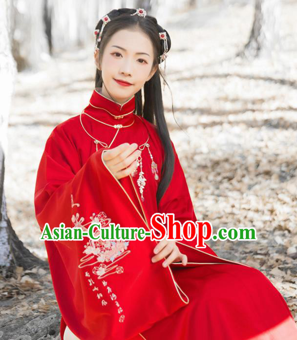 Chinese Traditional Ancient Princess Embroidered Red Hanfu Dress Ming Dynasty Court Lady Historical Costume for Women