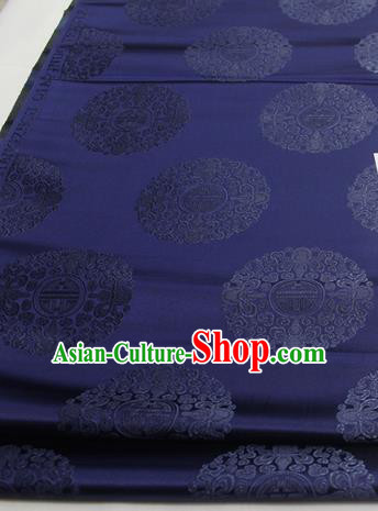 Asian Chinese Traditional Tang Suit Royal Round Pattern Navy Brocade Satin Fabric Material Classical Silk Fabric