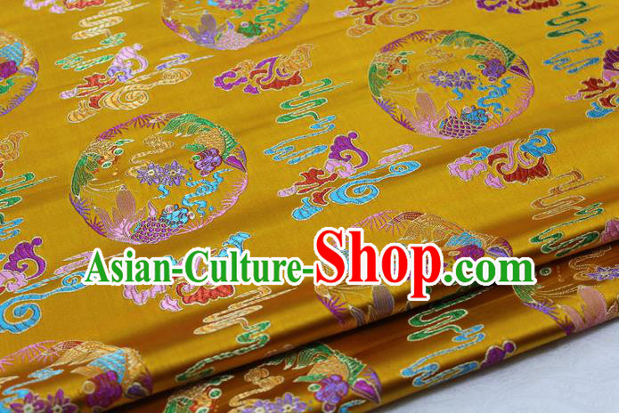 Asian Chinese Traditional Classical Phoenix Pattern Golden Brocade Tang Suit Satin Fabric Material Classical Silk Fabric