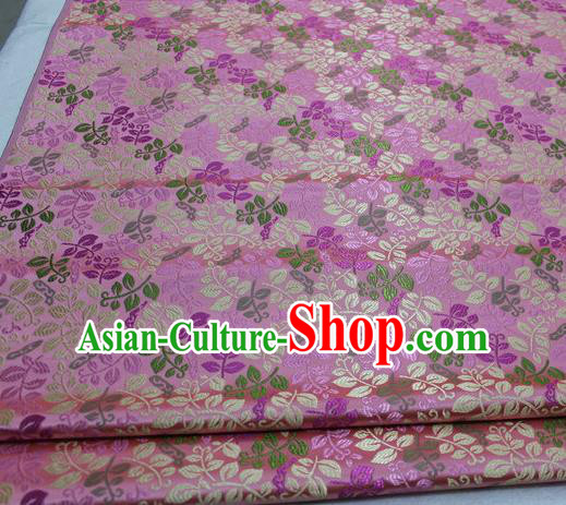 Asian Chinese Traditional Classical Leaf Pattern Pink Brocade Tang Suit Satin Fabric Material Classical Silk Fabric
