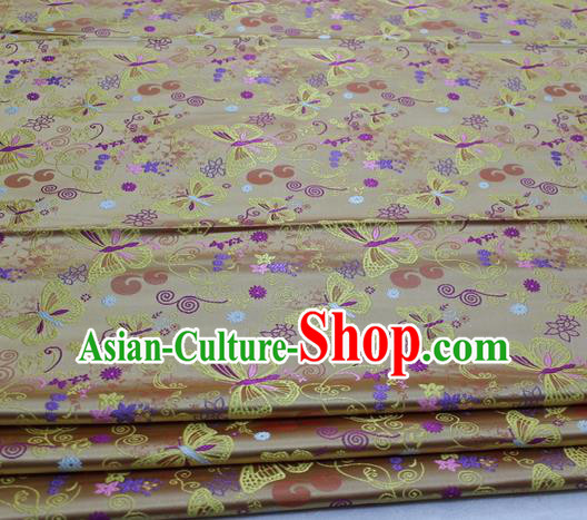 Asian Chinese Traditional Classical Butterfly Pattern Golden Brocade Tang Suit Satin Fabric Material Classical Silk Fabric